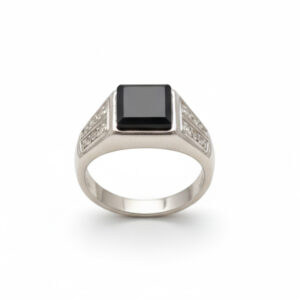 The Octagonal Onyx Signet Ring - Handcrafted Sterling Silver with Ridged Detail
